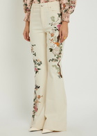 Alice + Olivia Beautiful Floral-embroidered Flared-leg Jeans White