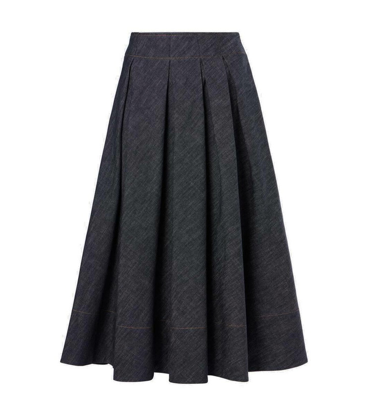 Photo: Brunello Cucinelli Mid-rise denim midi skirt