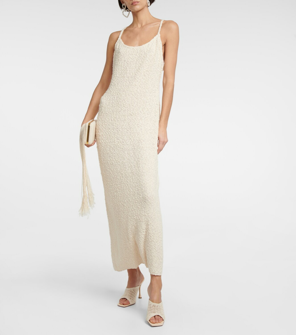 chinese dress ladies Bouclé Halterneck Maxi Dress in White