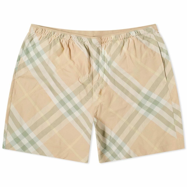 Photo: Burberry Men's EKD Logo Check Swim Shorts in Flax Check