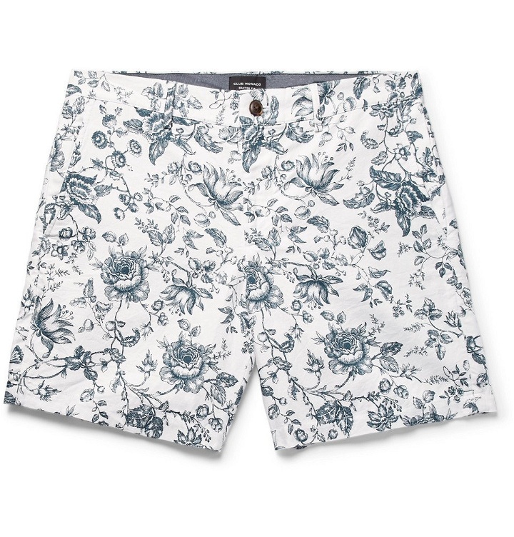 Photo: Club Monaco - Baxter Slim-FIt Floral-Print Linen and Cotton-Blend Twill Shorts - White