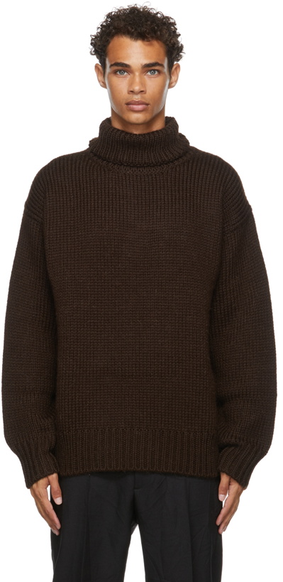 Photo: Jil Sander Brown Wool Rib High-Neck Sweater