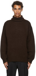 Jil Sander Brown Wool Rib High-Neck Sweater