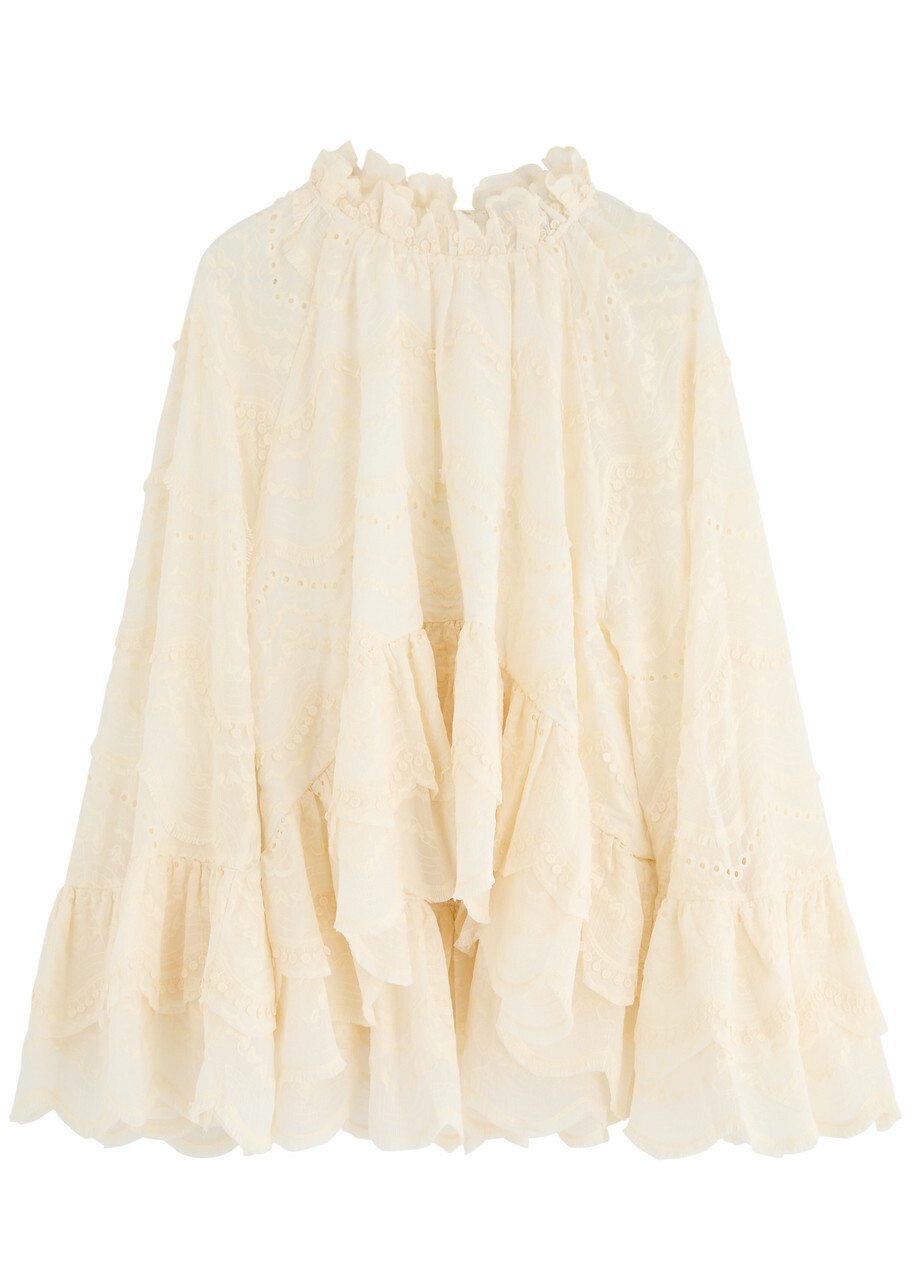 Lug Von Siga Kirke Embroidered Cotton-blend top Ecru