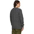 Thom Browne Grey Aran Cable Raglan Sleeve V-Neck Cardigan