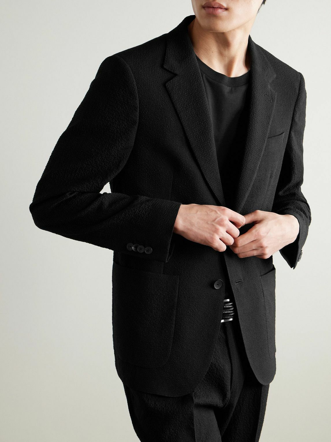 Mr P. - Wool-Blend Seersucker Blazer - Black