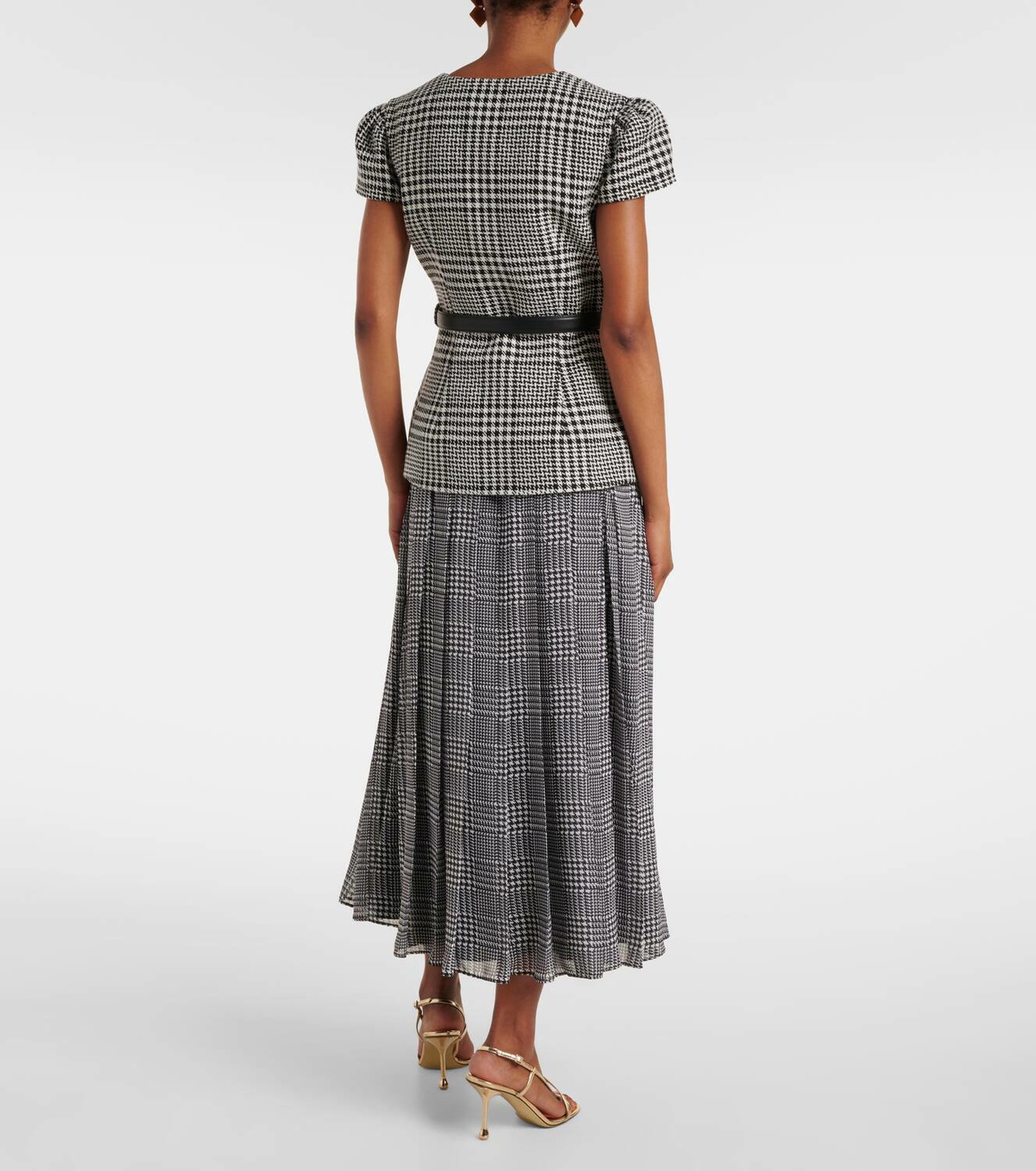 Self-Portrait Belted houndstooth pleated midi dress Self-Portrait