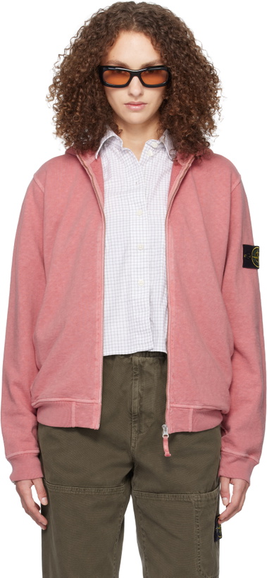 Photo: Stone Island Pink 6100032 Malfilé Fleece Old Effect Hoodie