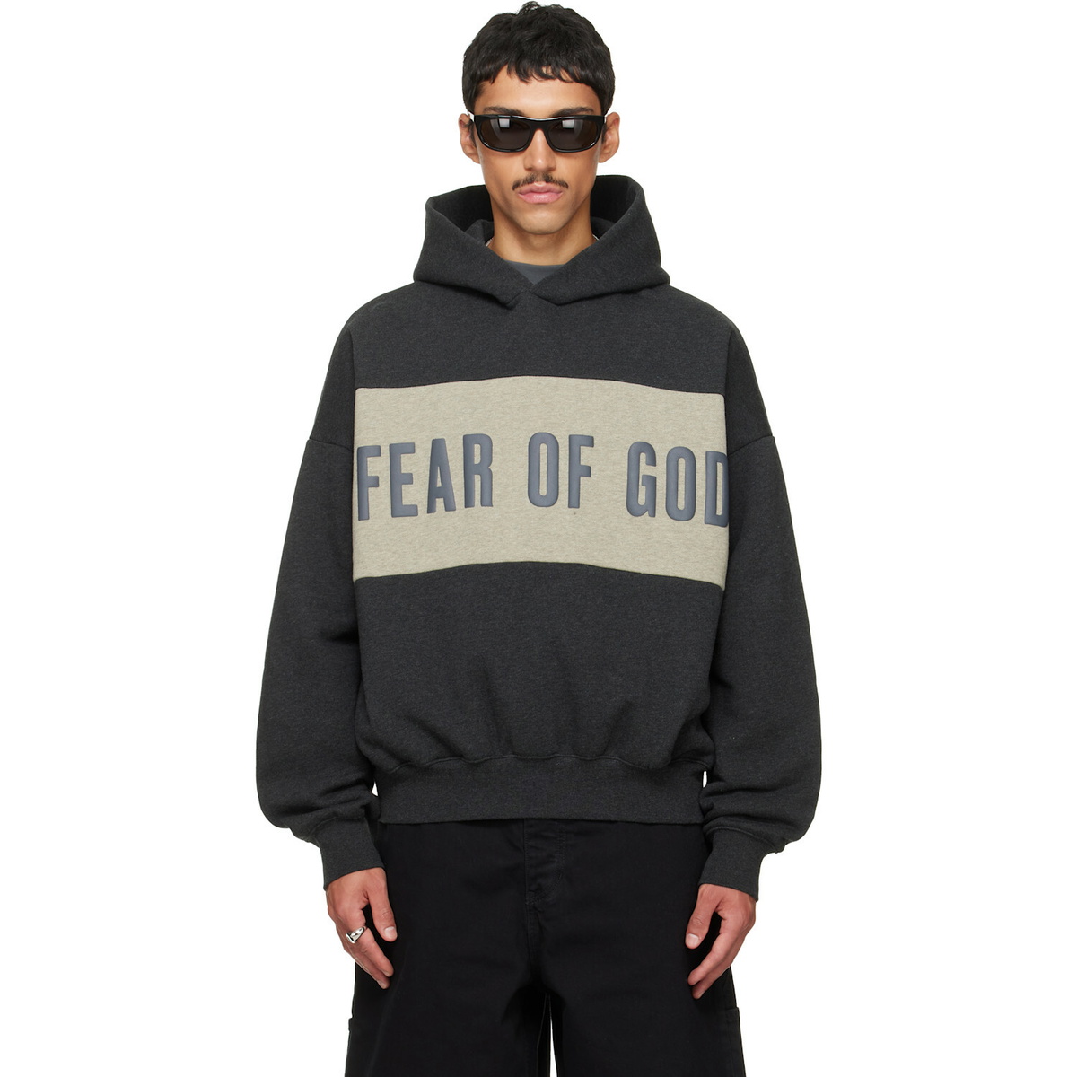 Fear of God ESSENTIALS Gray Cropped Relaxed Paneled Hoodie