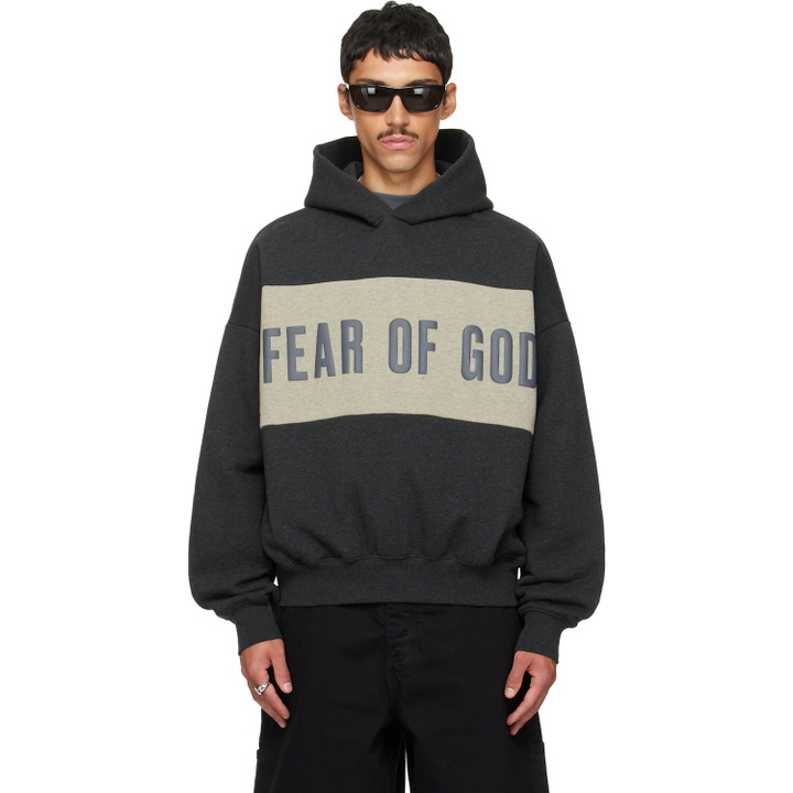 Photo: Fear of God ESSENTIALS Gray Cropped Relaxed Paneled Hoodie