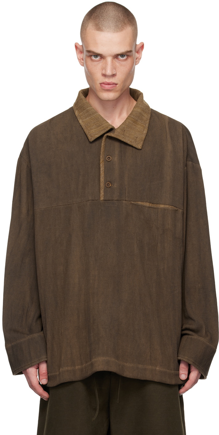 Aviva Jifei Xue Brown Spread Collar Polo