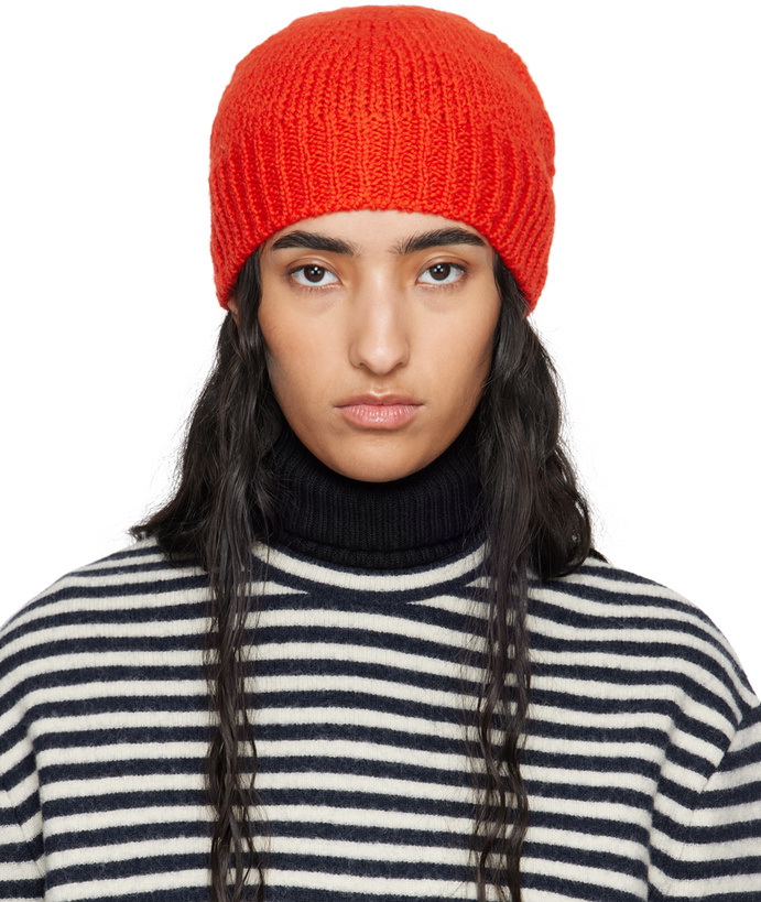 Photo: Jil Sander Red Irregular Texture Wool Beanie