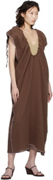 Baserange Brown Max Crinkle Linen Maxi Dress