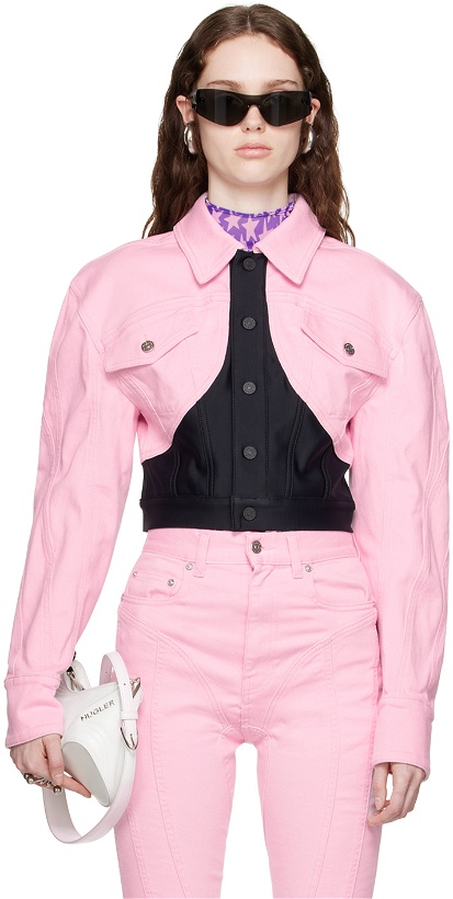 Photo: Mugler Pink & Black Paneled Denim Jacket