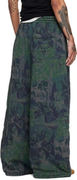 LU'U DAN Navy & Green Wadded Bontans Sweatpants