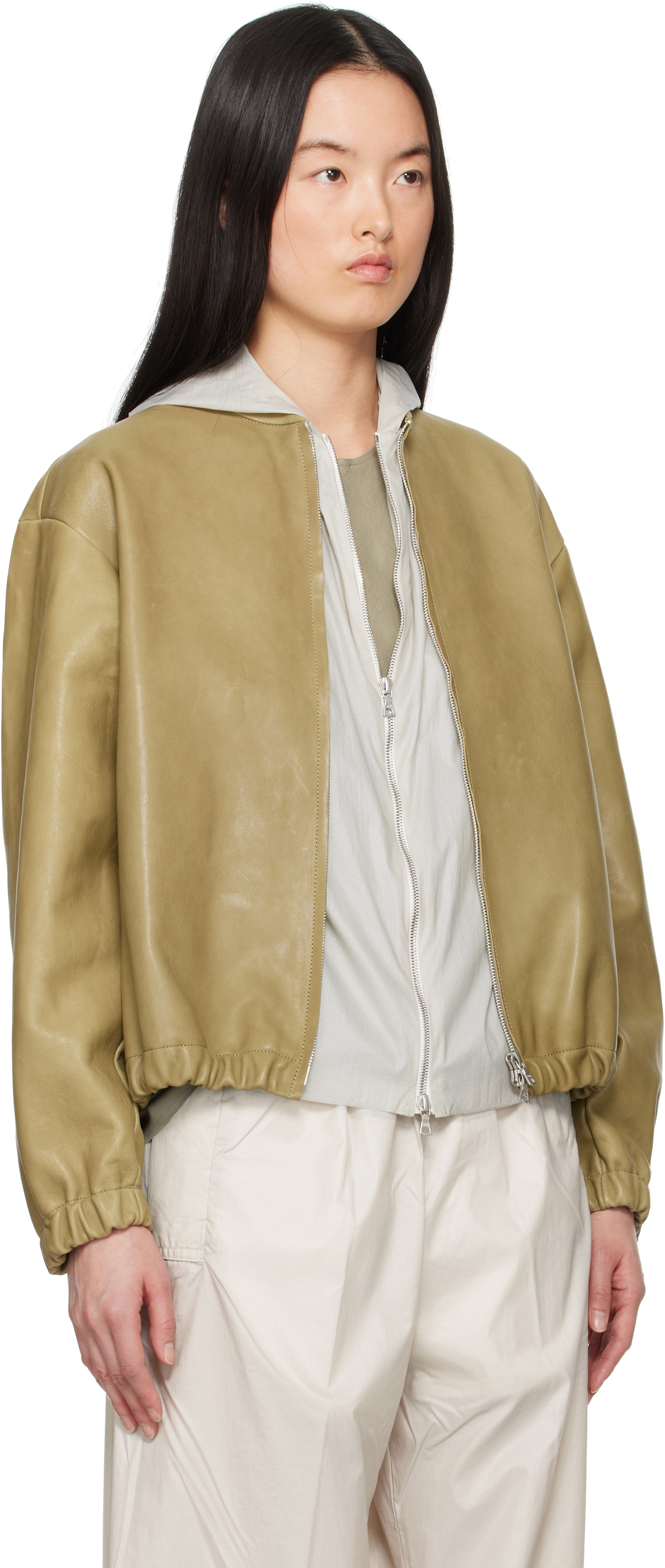 Gabriela Coll Garments Green No.306 Six Zipper Leather Jacket
