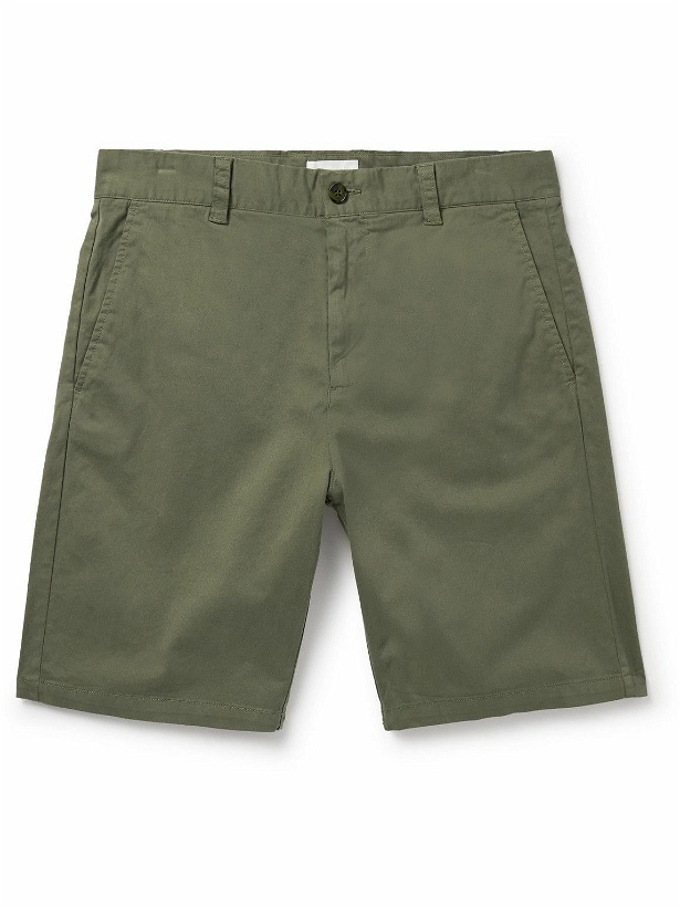 Photo: NN07 - Crown 1090 Straight-Leg Brushed Organic Cotton-Blend Twill Shorts - Green