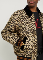 Valentino Garavani Leopard Velvet-trim Wool Bomber Jacket Multicoloured 1