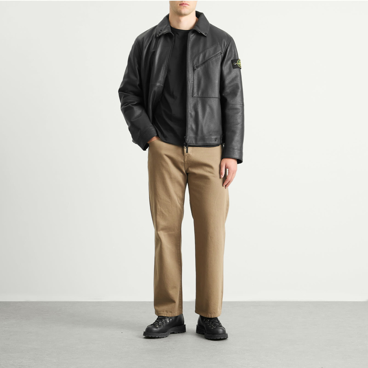 Stone Island Men's PrimaLoft Leather Jacket in Black Stone
