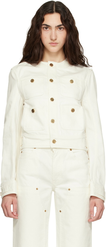Photo: BALMAIN Off-White Patch-Pocket Denim Jacket