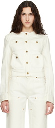 BALMAIN Off-White Patch-Pocket Denim Jacket