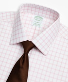 Brooks Brothers Men's Stretch Milano Slim-Fit Dress Shirt, Non-Iron Twill Ainsley Collar Grid Check | Pink
