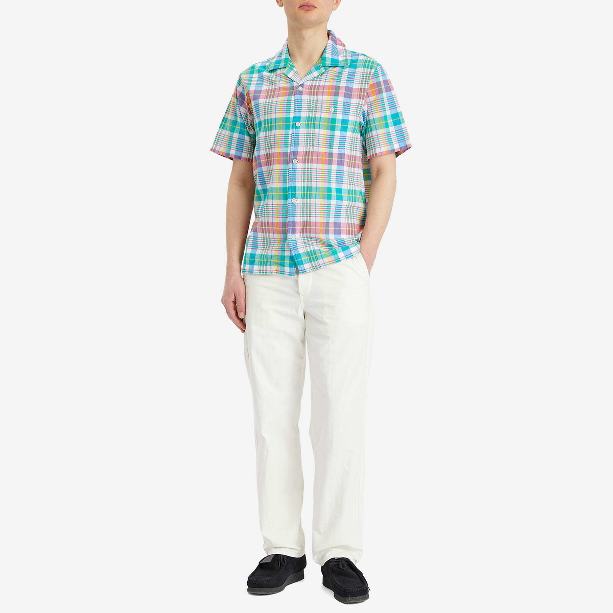 Dubbleware Men's Quincy Madras Vacation Shirt in Green/Pink