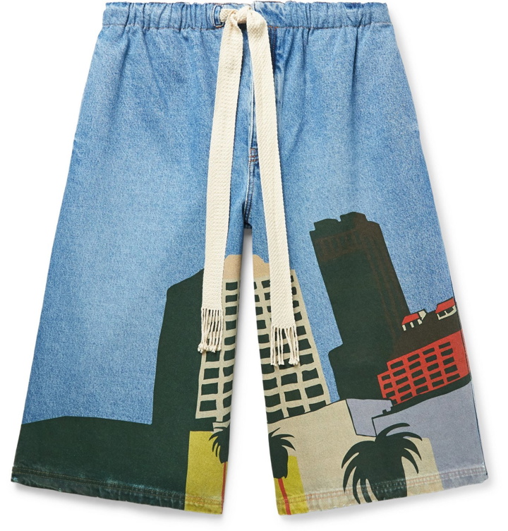 Photo: Loewe - Ken Price L.A. Series Wide-Leg Printed Denim Drawstring Shorts - Blue