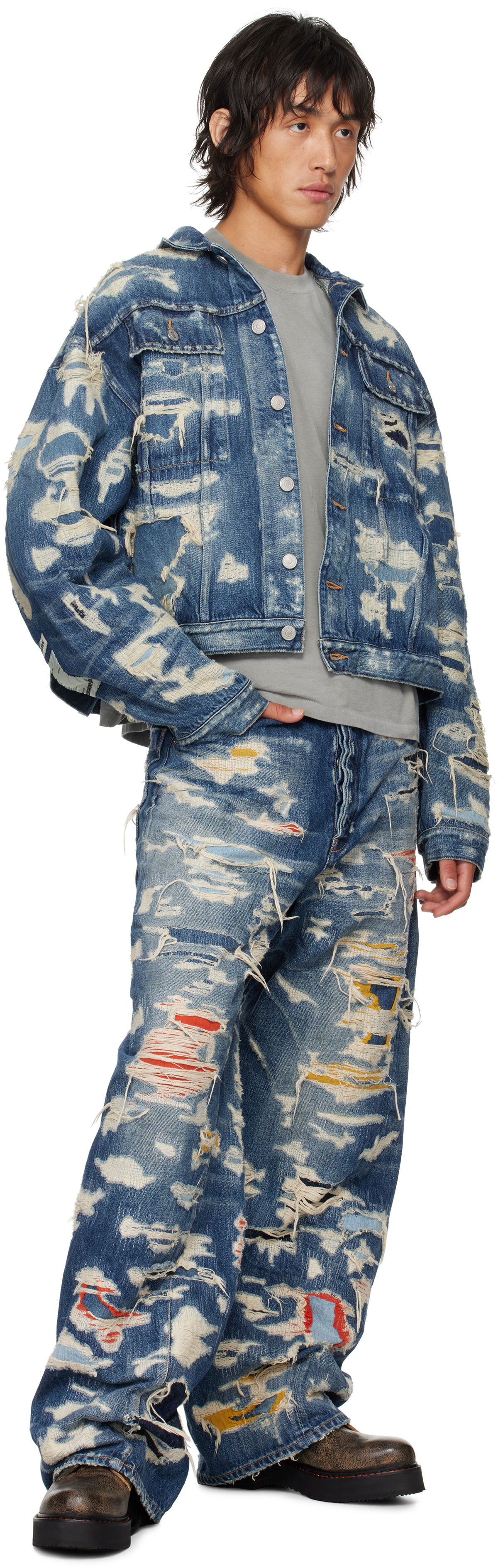 B1ARCHIVE Indigo Wide Leg 5 Pocket Jeans