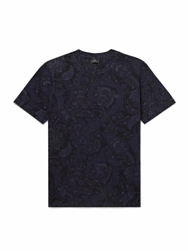 Photo: Etro - Logo-Embroidered Paisley-Print Cotton-Jersey T-Shirt - Blue