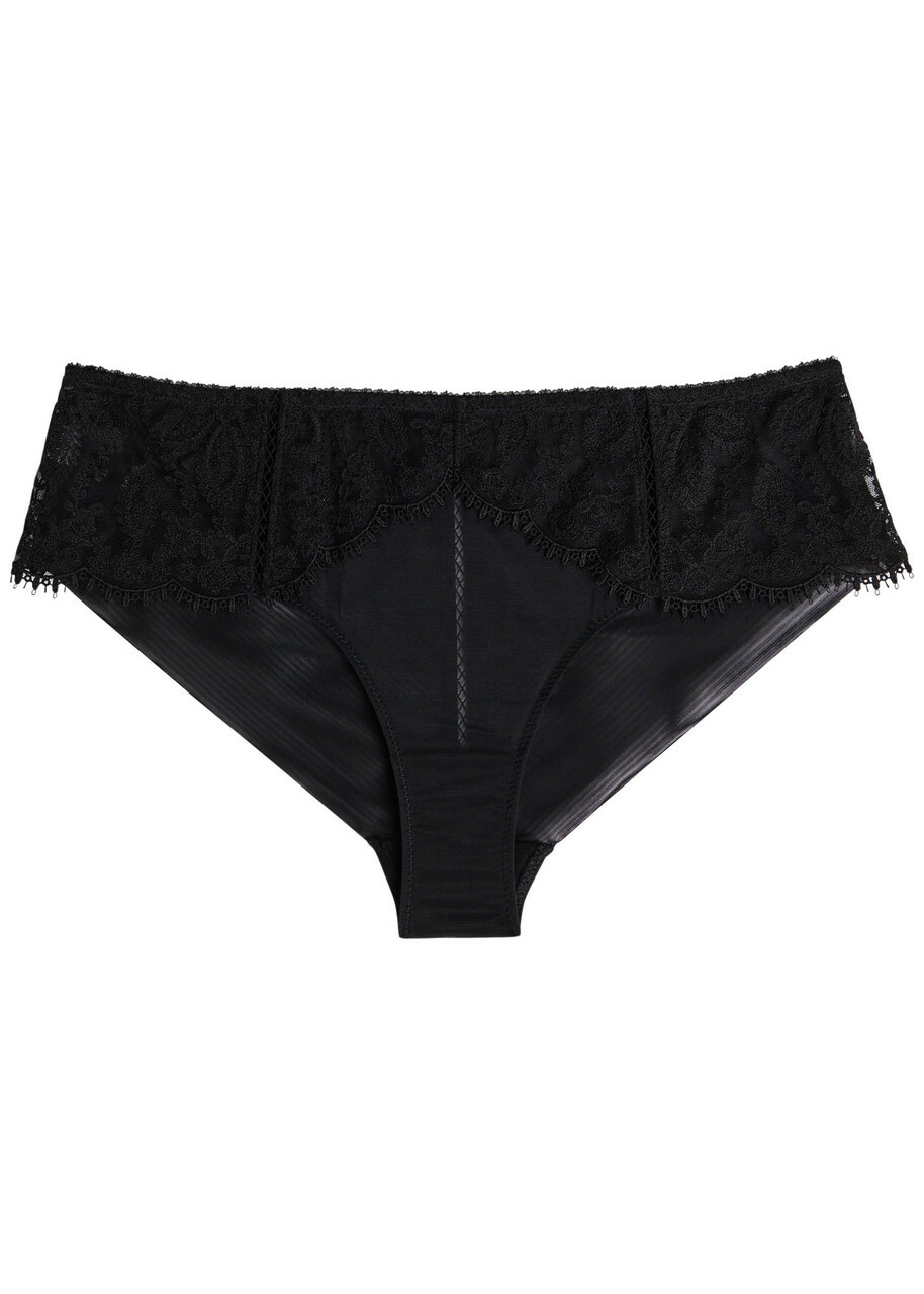 Simone PÉRÈLE Précieuse Floral-embroidered Mesh Briefs Black