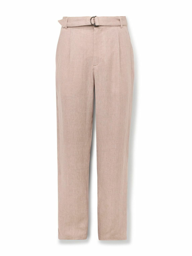 Photo: Oliver Spencer - Southwell Tapered Belted Herringbone Linen Trousers - Pink