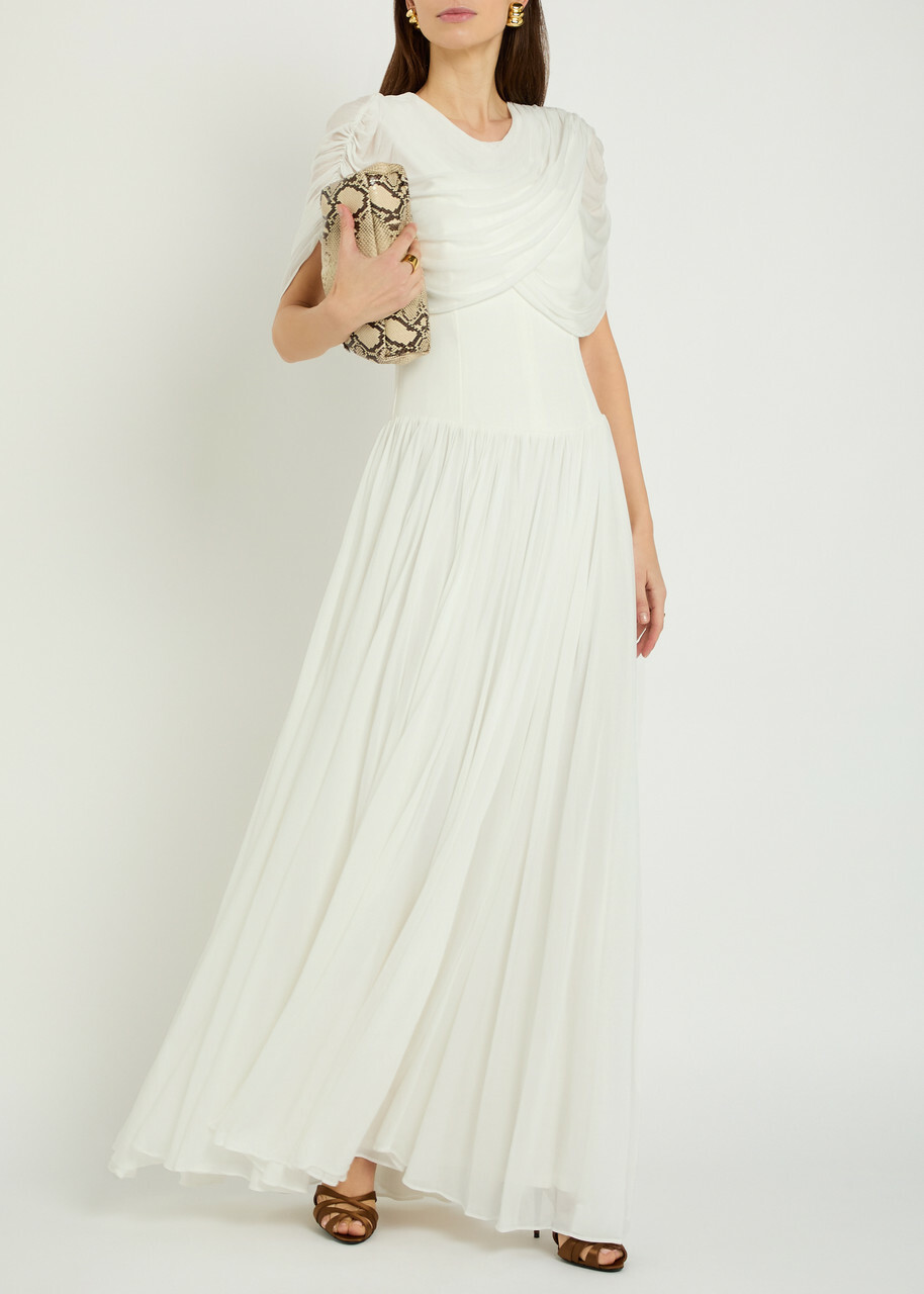 Simkhai Nancie Draped Cape-effect Jersey Maxi Dress Ivory