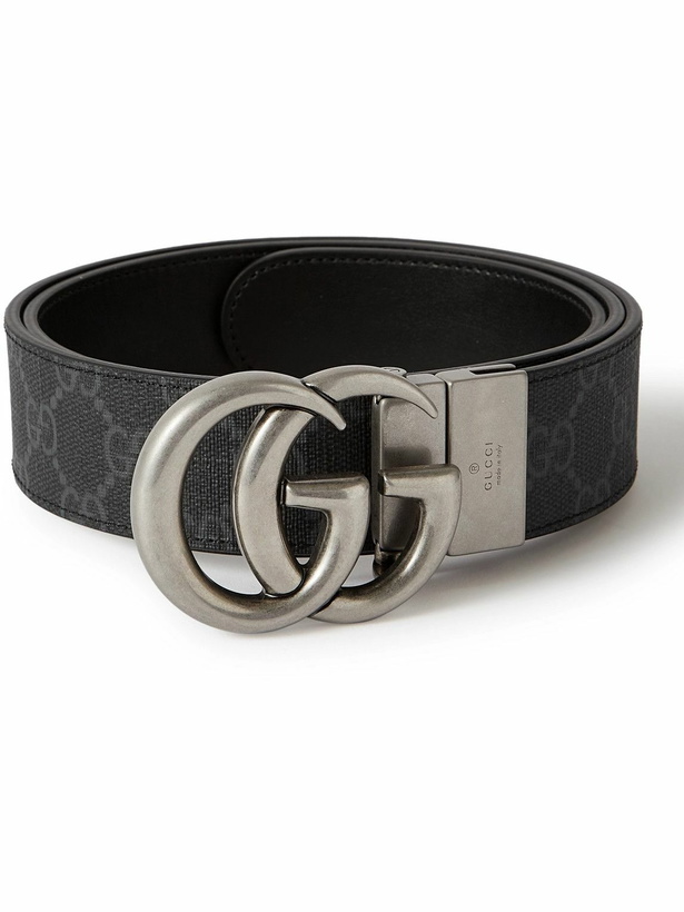 Photo: GUCCI - 3cm Marmont Reversible Monogrammed Supreme Coated-Canvas Belt - Black