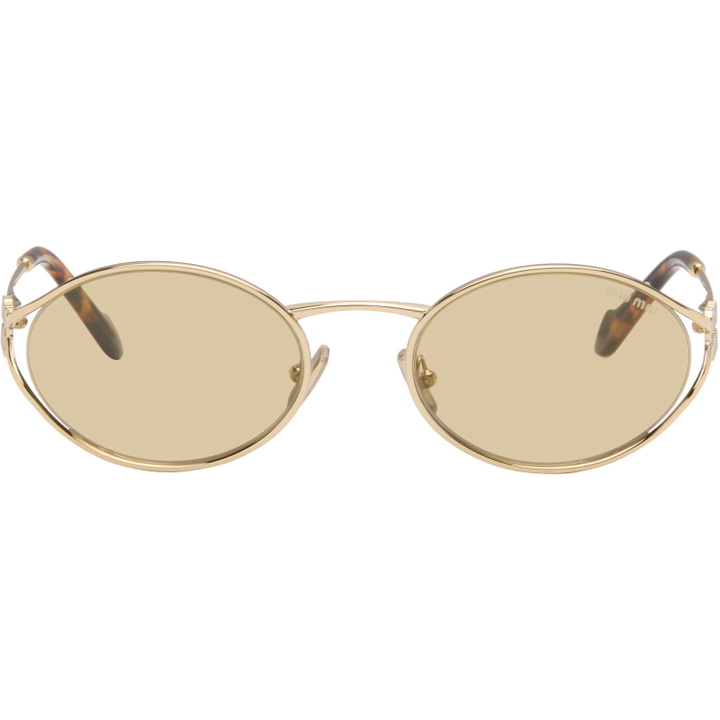 Photo: Miu Miu Eyewear Gold Metal Oval Sunglasses