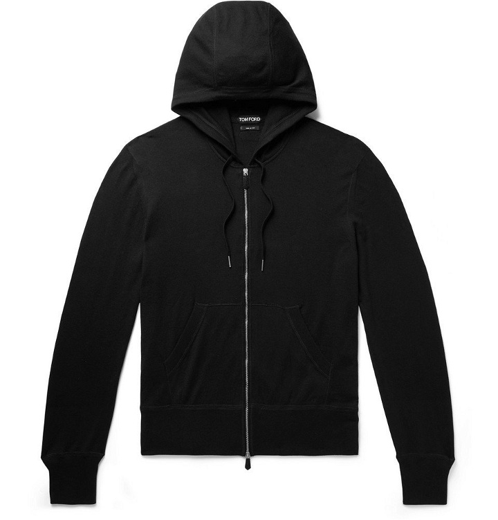 Photo: TOM FORD - Slim-Fit Cotton, Silk and Cashmere-Blend Zip-Up Hoodie - Black