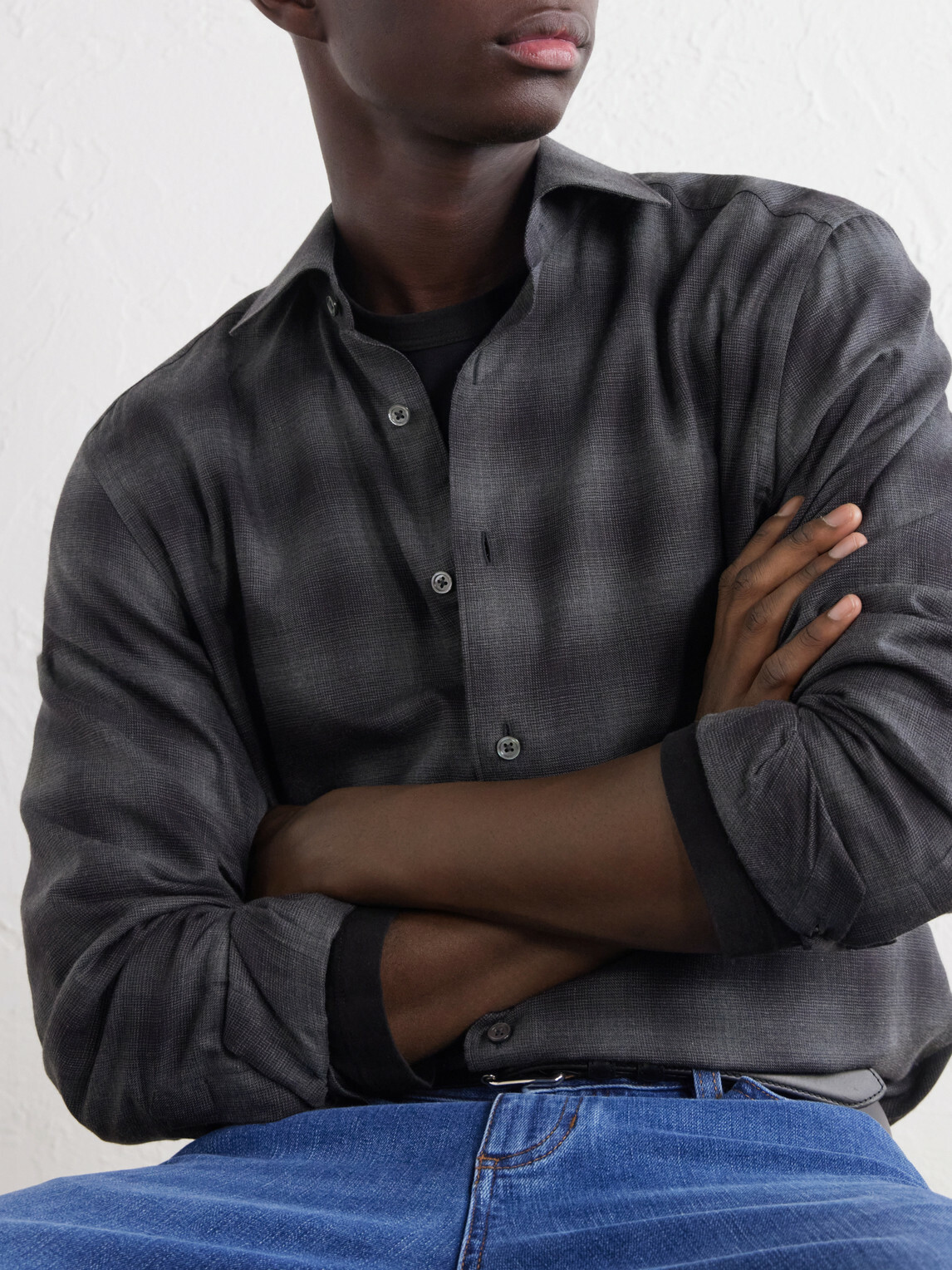 Zegna - Checked Cotton and Cashmere-Blend Shirt - Blue