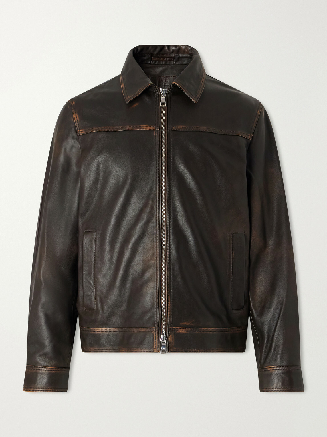 Mr P. - Distressed Leather Jacket - Brown