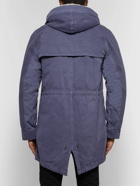 Yves Salomon - Shearling-Trimmed Cotton Hooded Parka with Detachable Down Lining - Blue