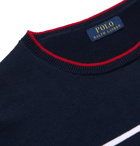 POLO RALPH LAUREN - Logo-Intarsia Contrast-Tipped Cotton Sweater - Blue