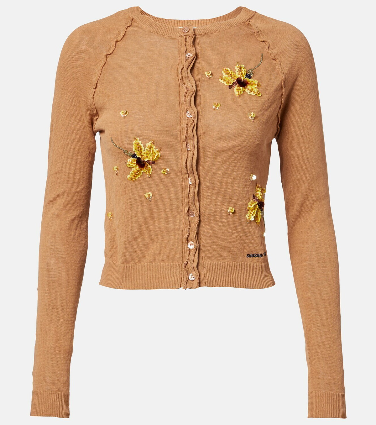 Shushu/Tong Beaded floral cotton-blend cardigan
