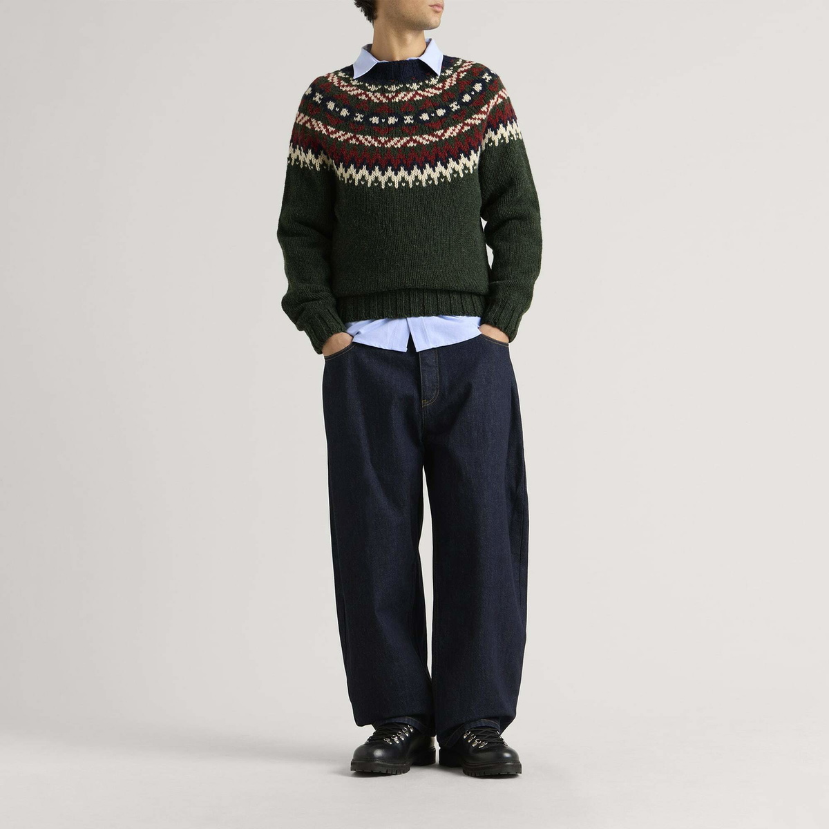 Barbour Men's Scottish Made Placement Fairisle Crew in Green