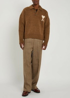 Ami Paris Logo-intarsia Alpaca-blend Polo Jumper Brown