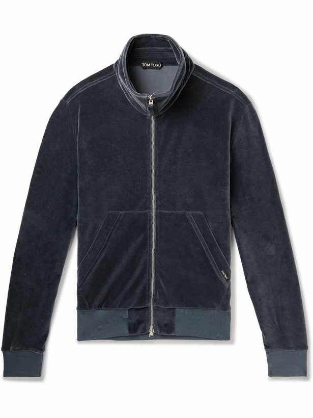 Photo: TOM FORD - Cotton-Blend Velour Track Jacket - Blue