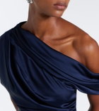Simkhai Phoebe one-shoulder draped satin top