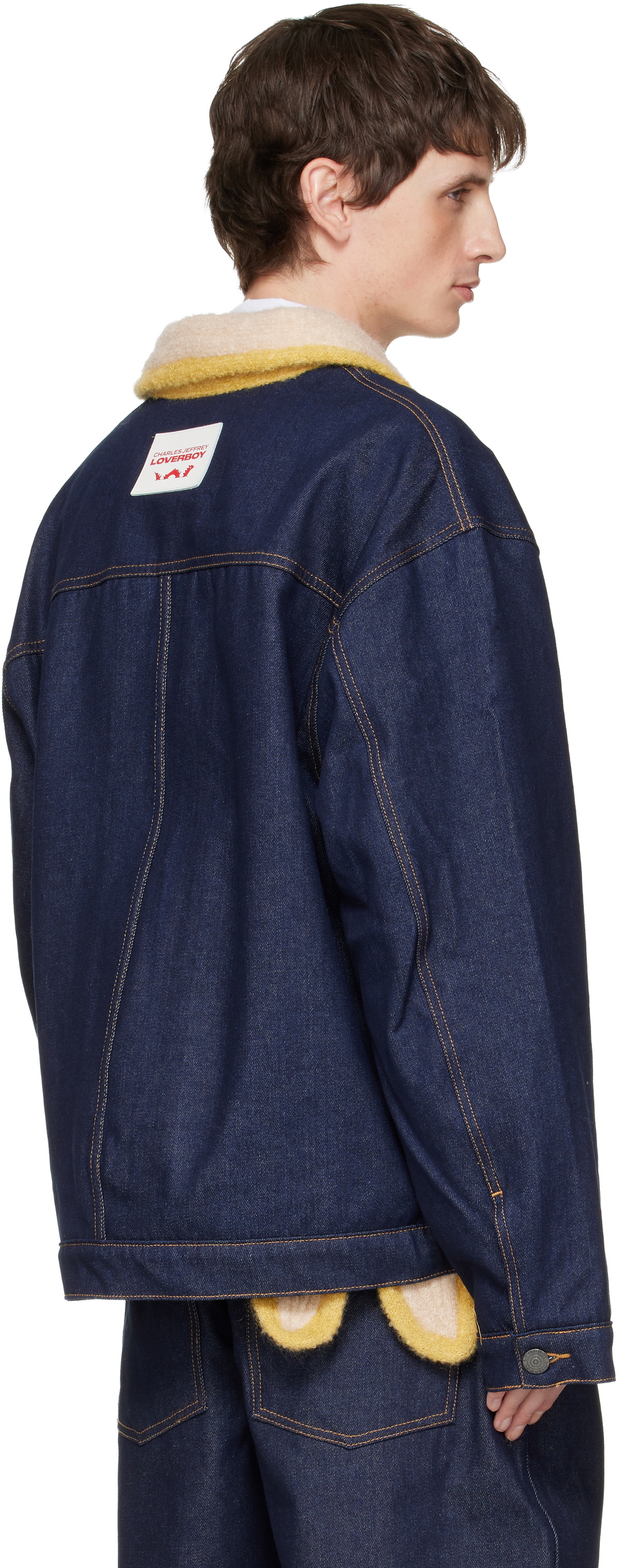 Charles Jeffrey LOVERBOY Navy Knitted Collar Denim Jacket Charles