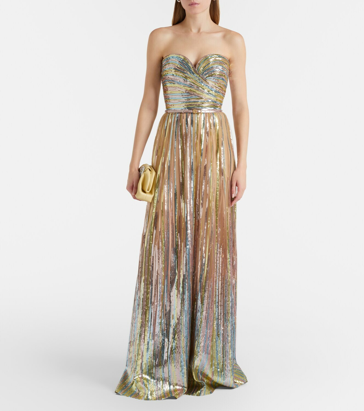 Elie Saab Scarf-detail sequined gown