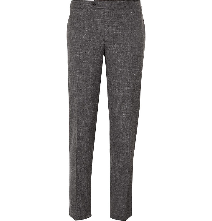 Photo: Thom Sweeney - Tapered Wool, Silk and Linen-Blend Suit Trousers - Gray