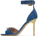 Balmain Blue Denim Safety Pin Heeled Sandals