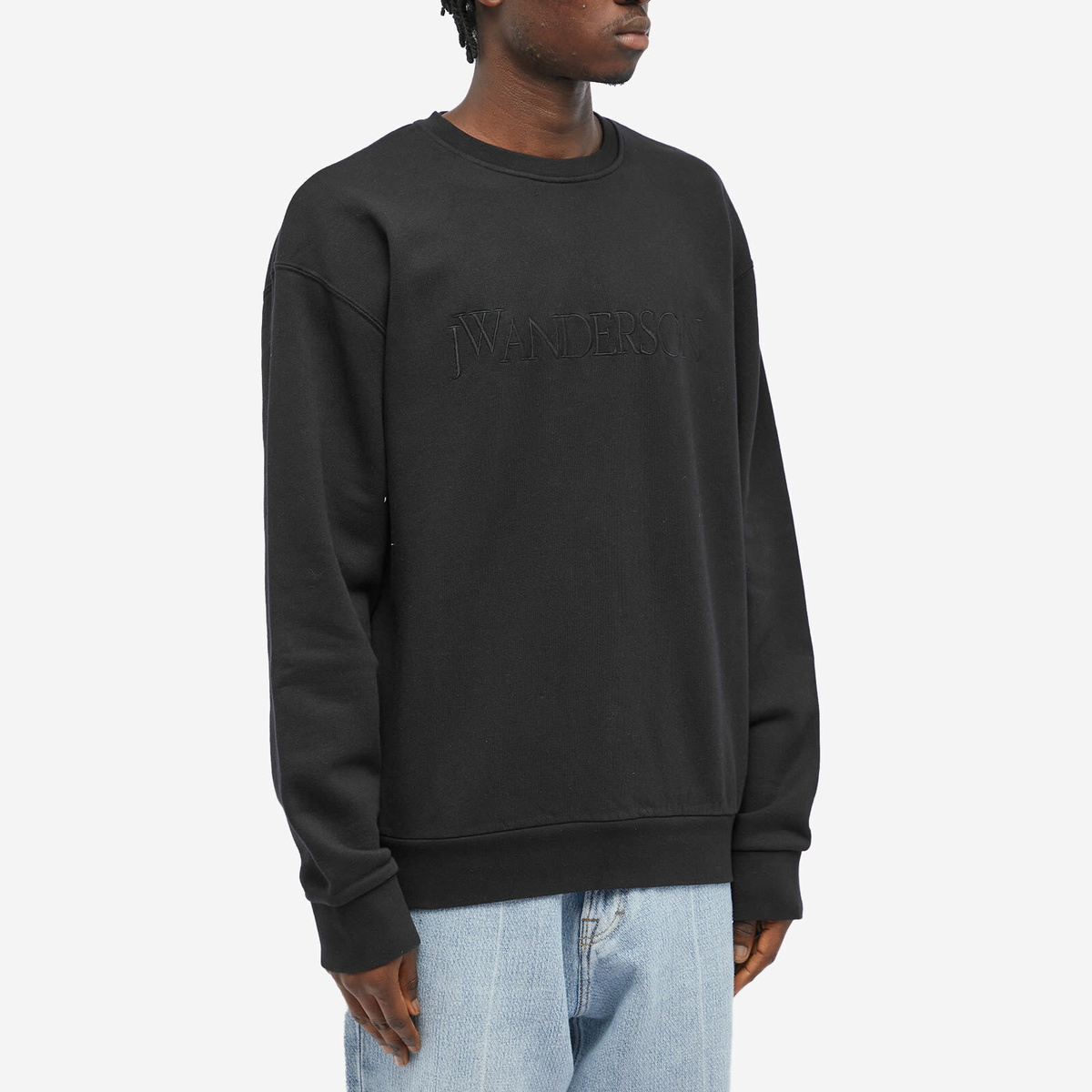 JW Anderson Men's Embroidered Logo Crew Sweat in Black JW Anderson